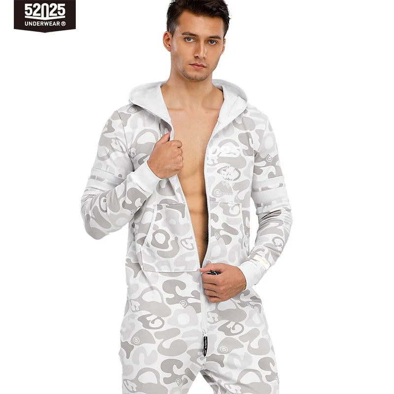 52025 Camo Hideaway Men's Cotton Hooded Lounge Onesie