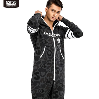 52025 Camo Hideaway Men's Cotton Hooded Lounge Onesie