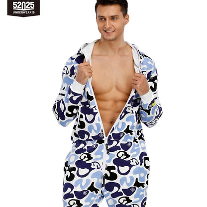 52025 Camo Hideaway Men's Cotton Hooded Lounge Onesie