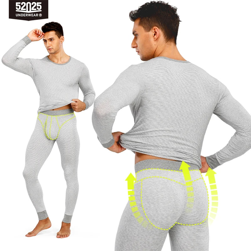52025 StripeEase Men's Cotton-Modal Thermal Underwear
