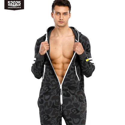 52025 Camo Hideaway Men's Cotton Hooded Lounge Onesie