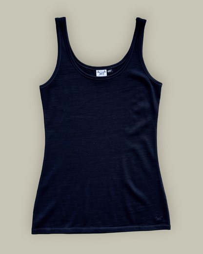 Women's Scoop Neck Tank Top - 100% Merino Wool, Black Merino 365 NZ