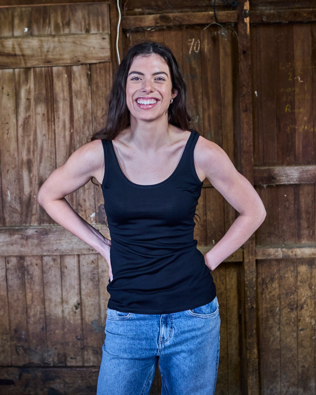 Women's Scoop Neck Tank Top - 100% Merino Wool, Black Merino 365 NZ