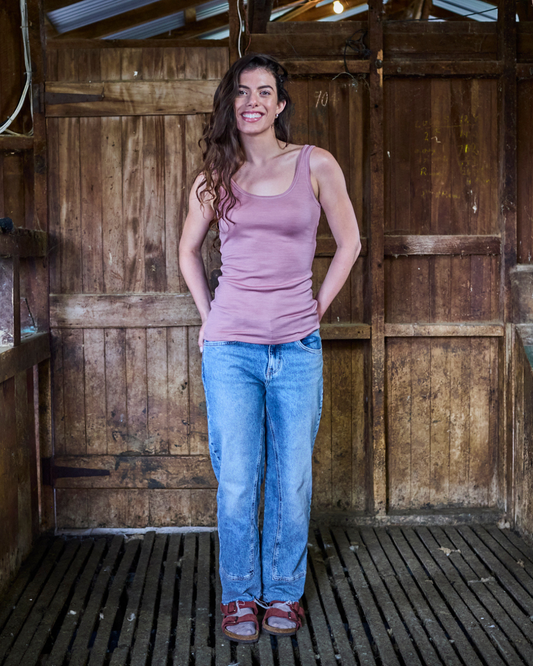 Women's Scoop Neck Tank Top - 100% Merino Wool, Rose Merino 365 NZ