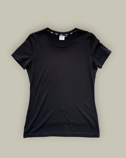 Women's Crew T-Shirt - 100% Merino Wool, Black Merino 365 NZ