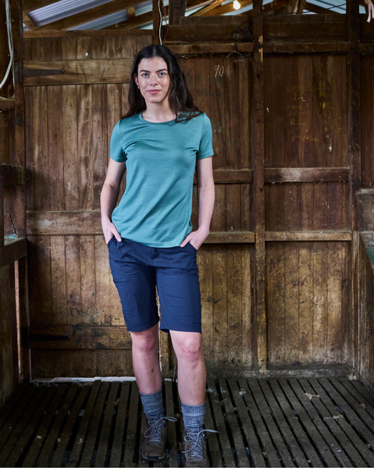 Women's Crew T-Shirt - 100% Merino Wool, Fern Green Merino 365 NZ