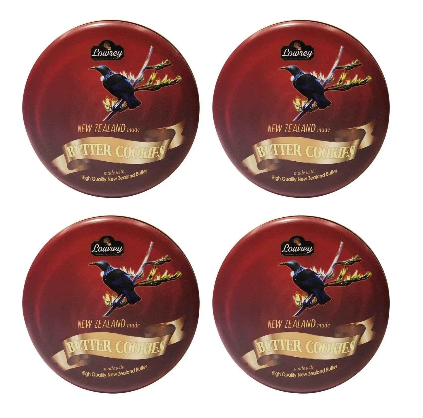 4 Tins of Lowrey Handmade Plain Butter Cookies (Value Pack)