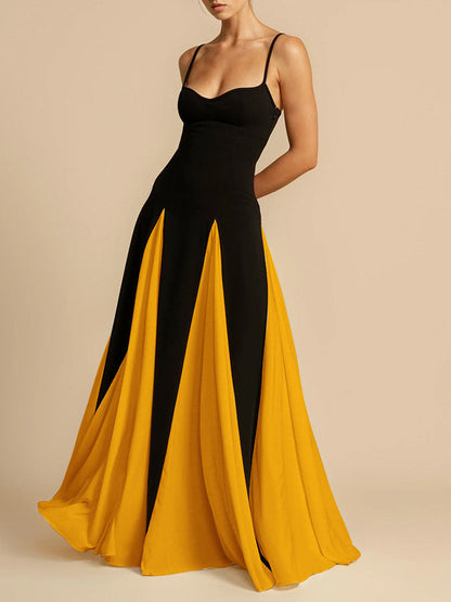 A halter dress with a large skirt hem