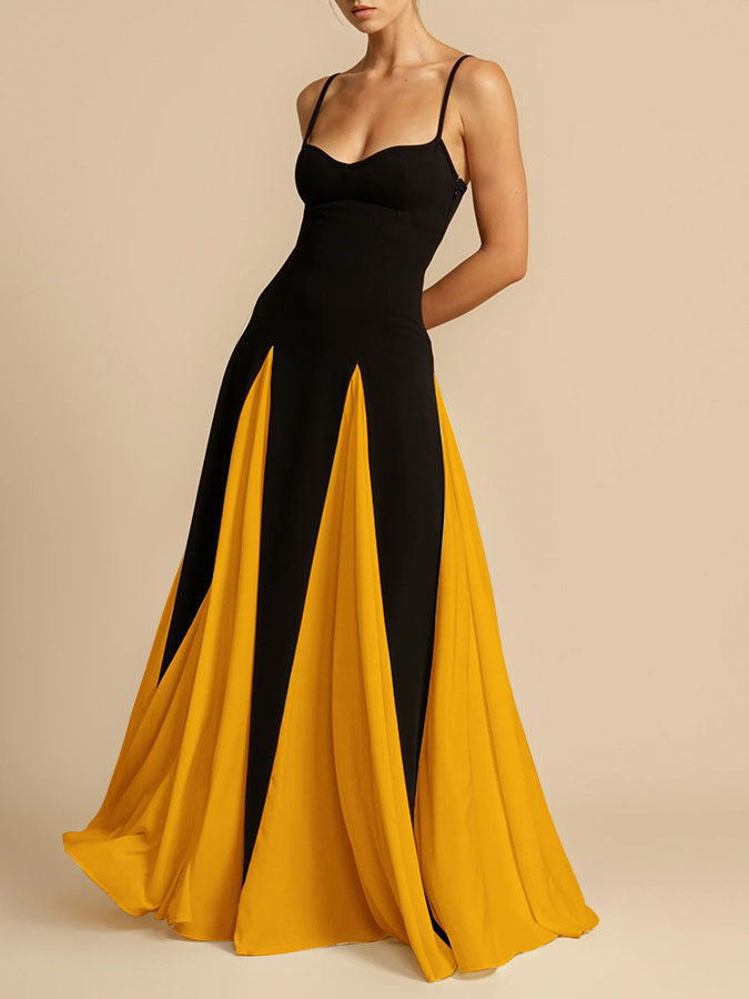 A halter dress with a large skirt hem