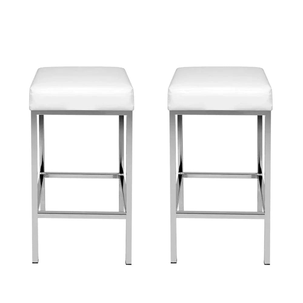 Artiss 2x Bar Stools Leather Padded Metal White.