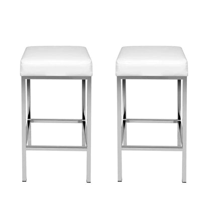 Artiss 2x Bar Stools Leather Padded Metal White.