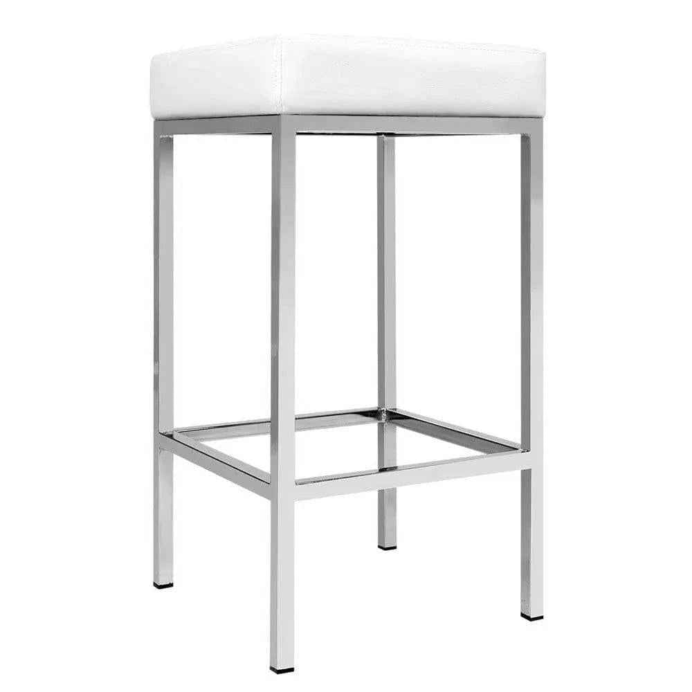 Artiss 2x Bar Stools Leather Padded Metal White