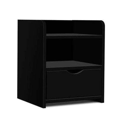 Artiss Bedside Table 1 Drawer with Shelf - FARA Black.