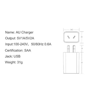 AU Travel Adapter USB Charger 5V 1A/2A Habicare