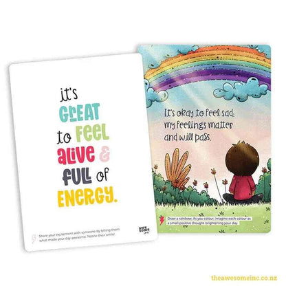 Colorful Affirmations Card Set for Kids by Awesome Inc NZ, featuring positive thinking messages for children age 5 and older.