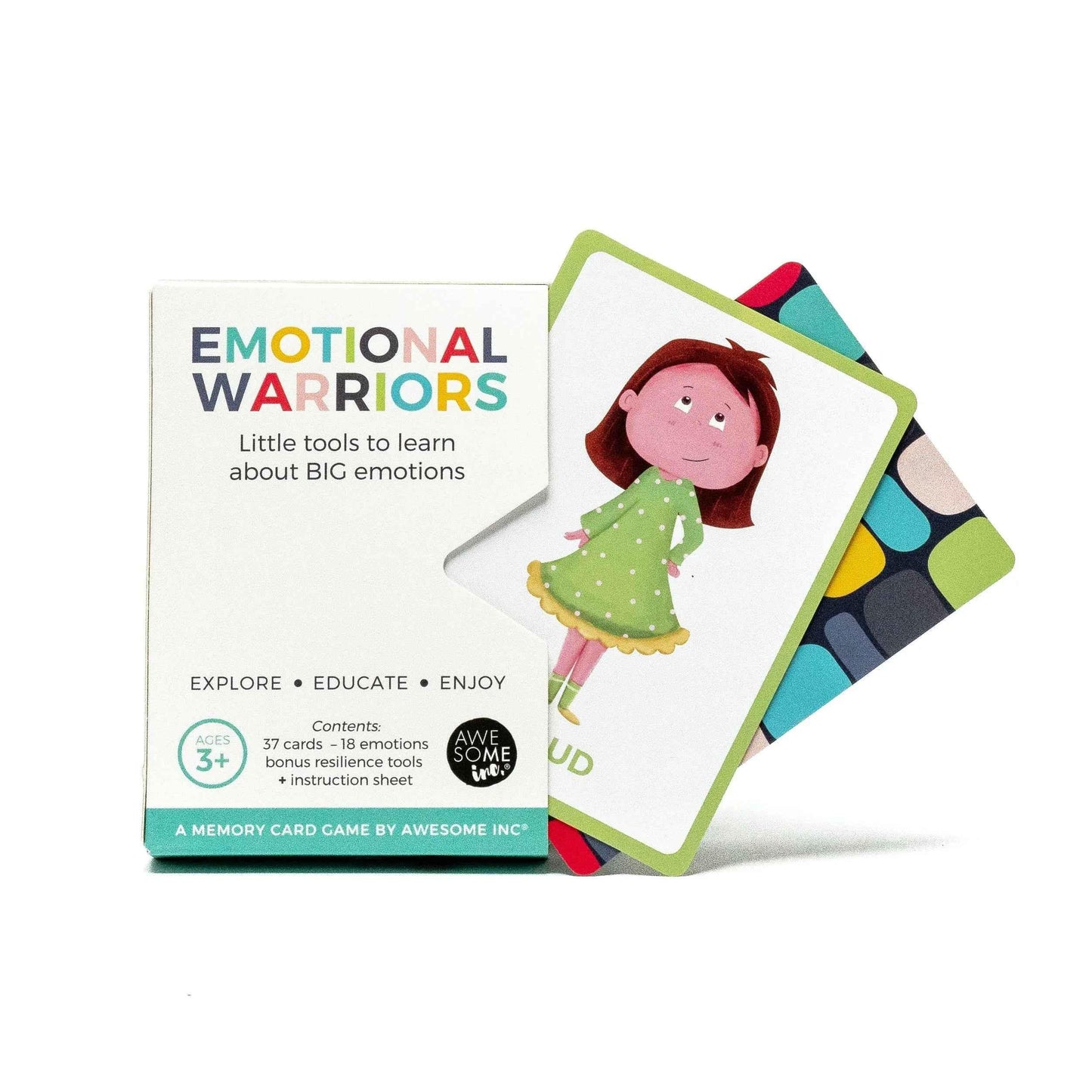 Emotional Warriors card set for kids age 3+ by Awesome Inc NZ, featuring colorful cards for fun and educational emotional learning.