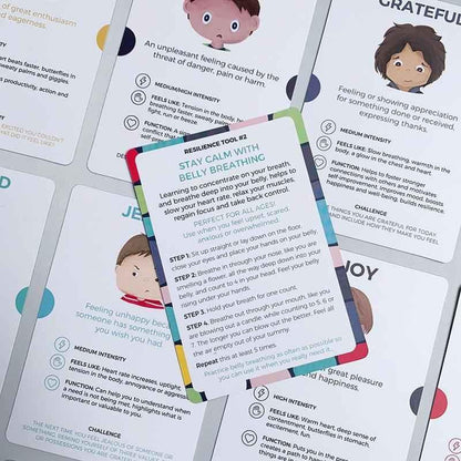 Emotional Warriors card set for kids age 3+ by Awesome Inc NZ, featuring colorful cards for fun and educational emotional learning.
