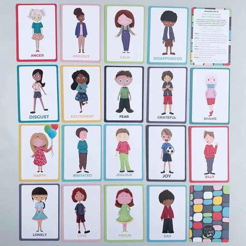 Emotional Warriors card set for kids aged 3+ by Awesome Inc NZ, featuring colorful cards for fun and educational emotional learning.