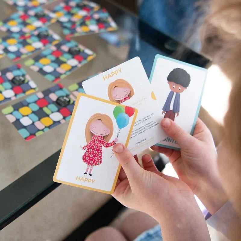 Emotional Warriors card game for kids age 3+ by Awesome Inc NZ, featuring colorful cards for fun and educational emotional learning.
