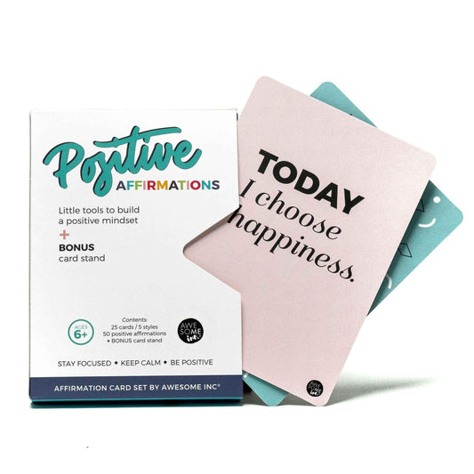 Positive affirmation cards for kids by Awesome Inc NZ, inspiring card set for children ages 6 and up, featuring colorful designs.