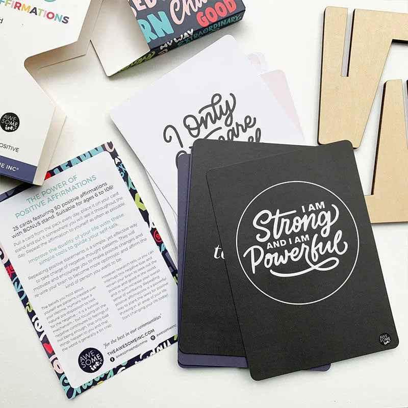 Positive affirmation cards for kids by Awesome Inc NZ, inspiring card set designed for children aged 6 and above.