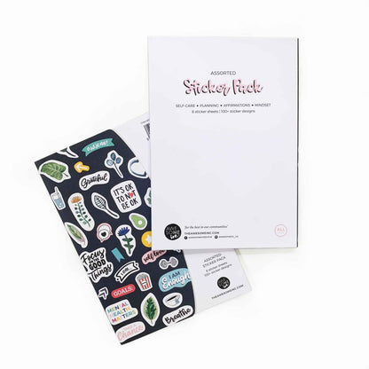 Set of decorative wellbeing stickers from Awesome Inc NZ featuring positive vibes and mindfulness-themed designs.