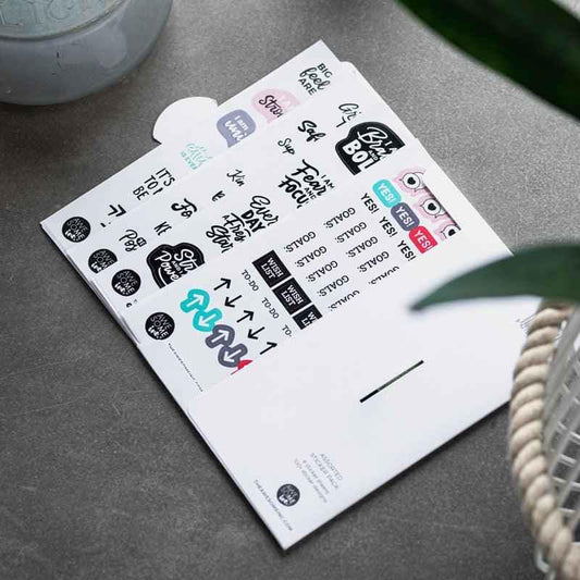 Set of decorative wellbeing stickers from Awesome Inc NZ with positive vibes and mindfulness-themed designs.