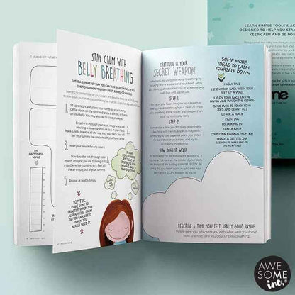 Resilient ME gratitude journal for kids by Awesome Inc NZ, featuring colorful cover and pages for ages 5-12 to foster gratitude.