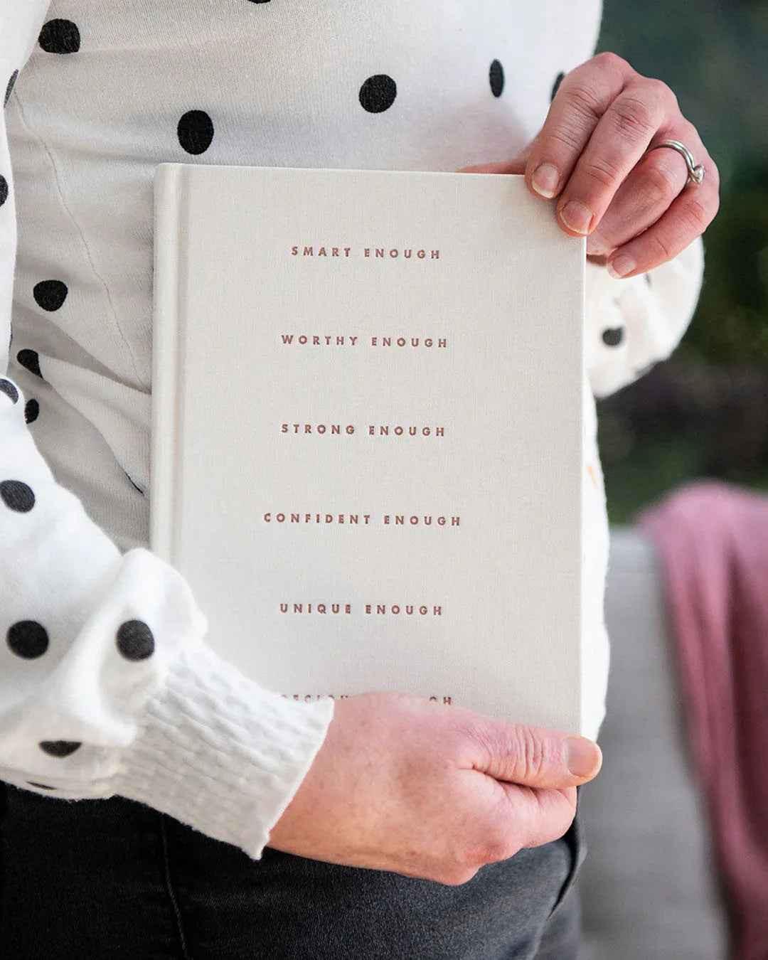 Natural linen gratitude journal for teenagers, titled "I Am... Mindset Journal for Teenagers," by Awesome Inc NZ, with "I Am Enough" cover design.