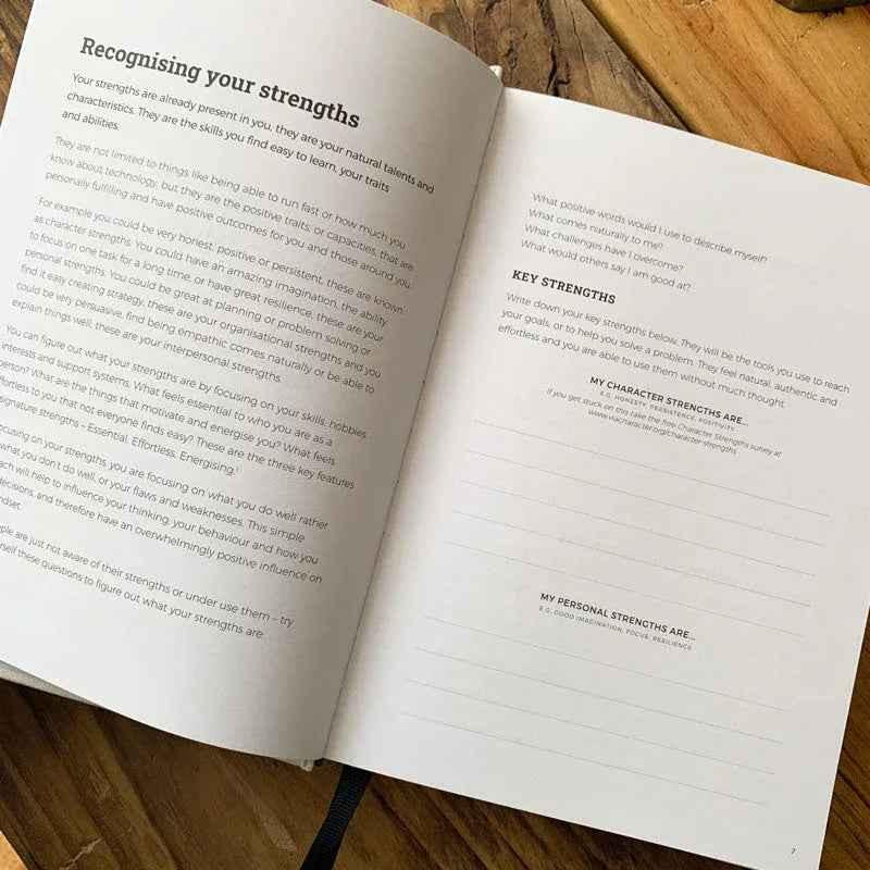 Natural linen gratitude journal for teenagers by Awesome Inc NZ, featuring "I Am Enough" on the cover, designed to inspire positive mindset.