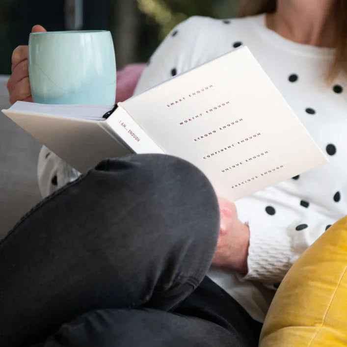 Natural linen gratitude journal for teens by Awesome Inc NZ, featuring "I Am... Mindset" design for ages 16+.