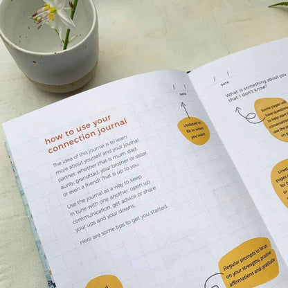 Ocean yellow You + ME Connection Gratitude Journal by Awesome Inc NZ, featuring a cover with inspiring designs and space for reflection.