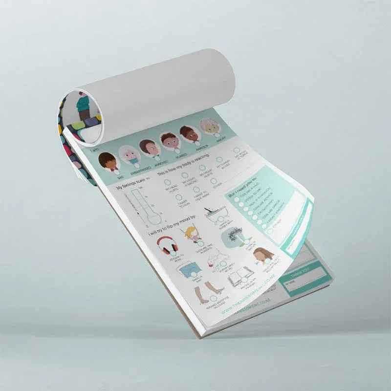 Emotional Warriors Notepad for Kids by Awesome Inc NZ, featuring colorful illustrations to help children ages 5-12 understand feelings.