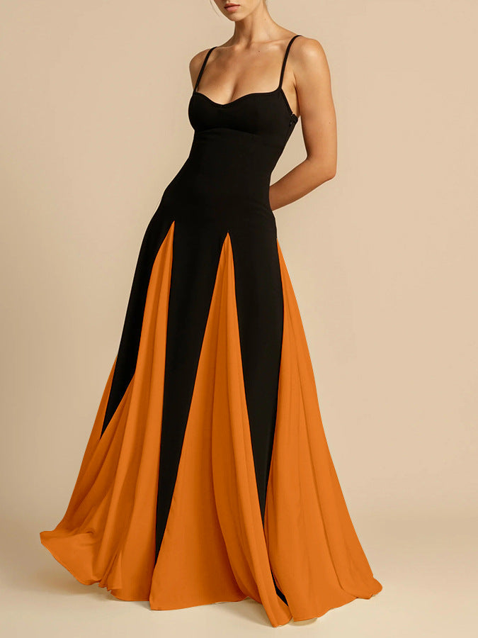 A halter dress with a large skirt hem