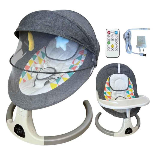 Baby Way NZ 2-in-1 electric baby rocker swing and bouncer with food tray, remote, and dining seat for infants.