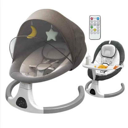 Baby Way NZ 2-in-1 electric baby rocker swing and bouncer with food tray, remote, and adjustable seat for comfort.
