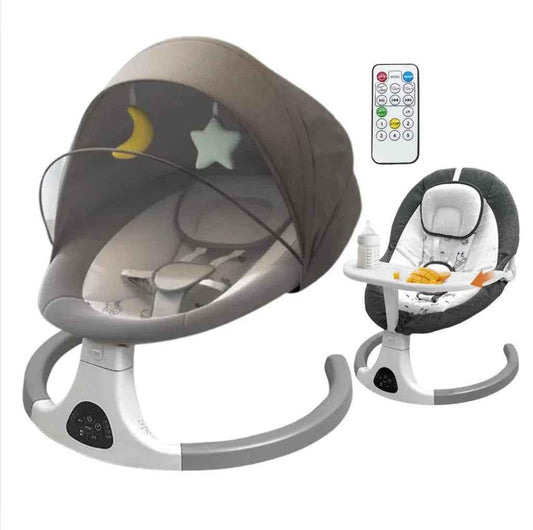 Baby Way NZ 2-in-1 electric baby rocker swing and bouncer with food tray, remote, and adjustable seat for comfort.