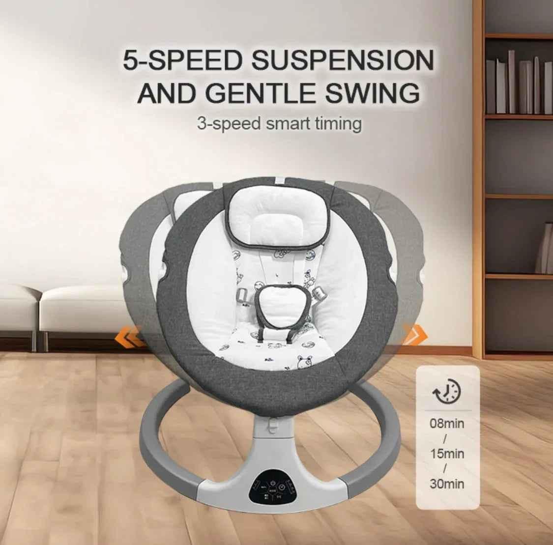 Baby Way NZ 2-in-1 electric baby rocker swing, bouncer, and dining seat with food tray and remote control.