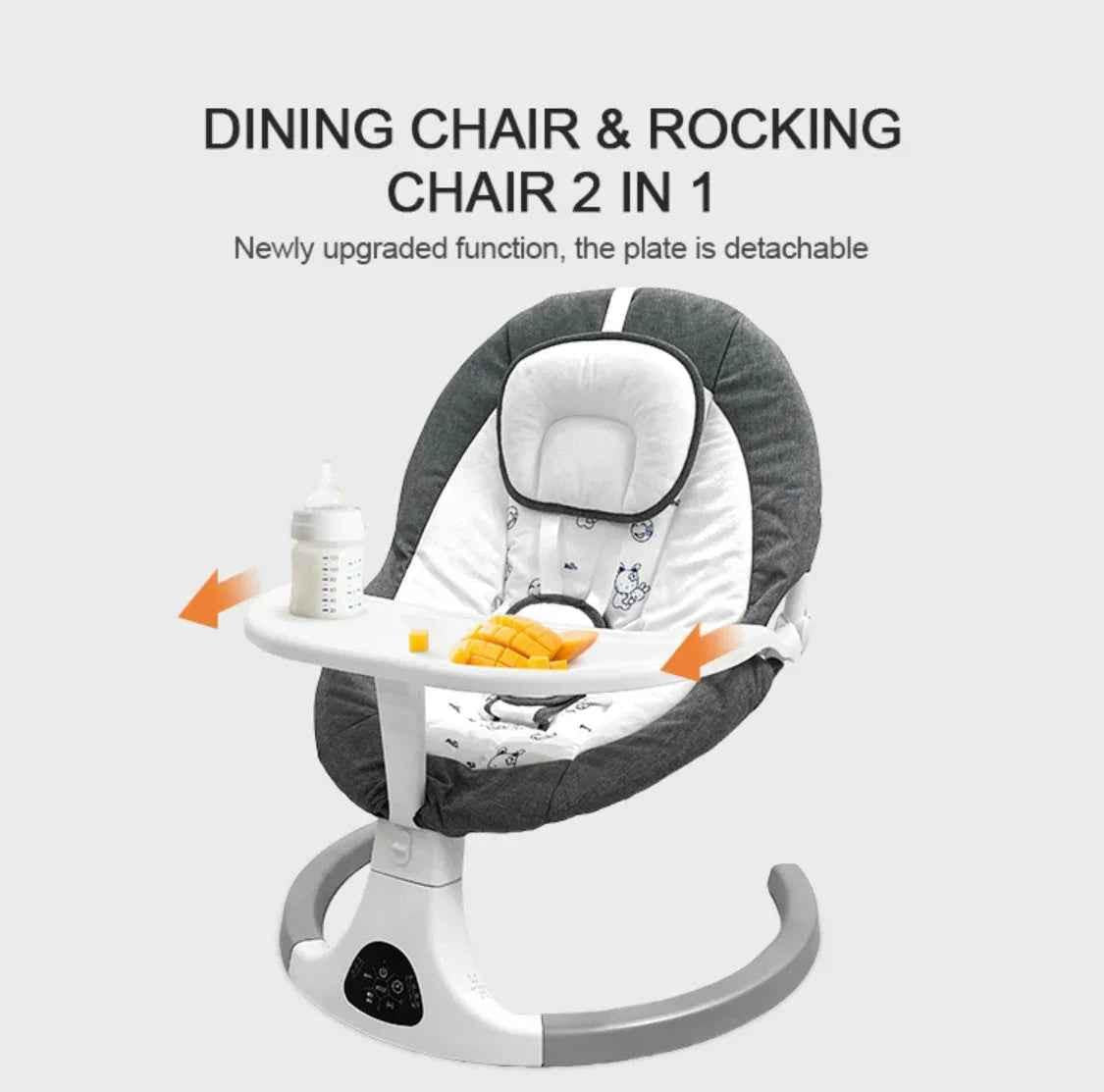 Baby Way NZ 2-in-1 electric baby rocker swing and bouncer with food tray, remote, and versatile seating for infants.