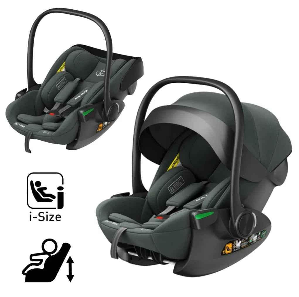 Baby Way NZ Crown i-Size Capsule Car Seat in olive with reclining feature and 6-level adjustable headrest for infants and toddlers.