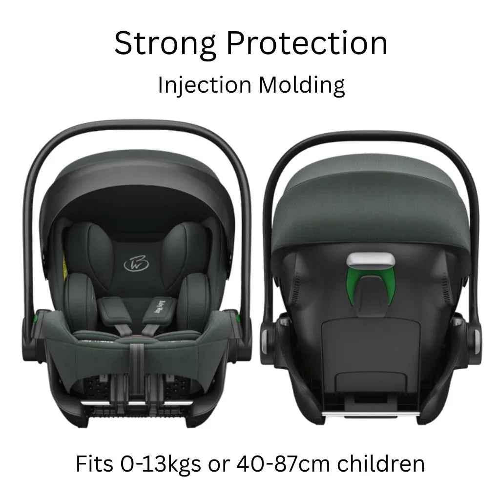 Baby Way NZ Crown i-Size Capsule Car Seat in olive, reclining toddler car seat with 6-level adjustable headrest for safety and comfort.
