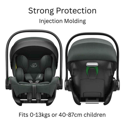 Baby Way NZ Crown i-Size Capsule Car Seat in olive, reclining toddler car seat with 6-level adjustable headrest for safety and comfort.