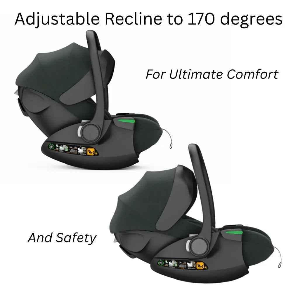 Baby Way NZ Crown i-Size Capsule Car Seat in olive, reclining toddler car seat with 6-level adjustable headrest.