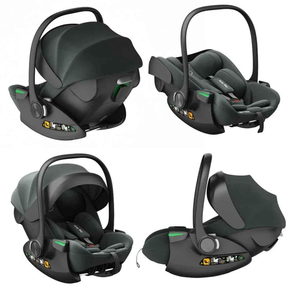 Baby Way NZ Crown i-Size Capsule Car Seat in olive with reclining feature and 6-level adjustable headrest, suitable for infants and toddlers.