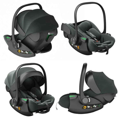 Baby Way NZ Crown i-Size Capsule Car Seat in olive with reclining feature and 6-level adjustable headrest, suitable for infants and toddlers.