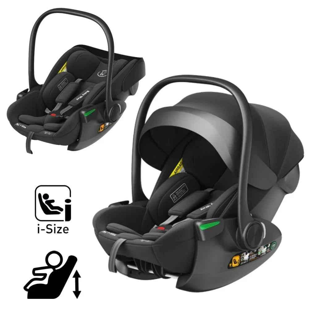 Black Crown i-Size reclining capsule car seat with 360 rotating ISOFIX base for babies and toddlers by Baby Way NZ.