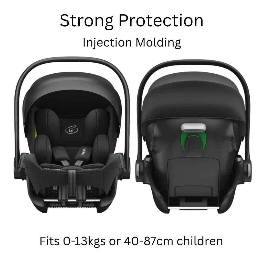 Baby Way NZ Crown i-Size reclining capsule car seat with 360 rotating ISOFIX base in black for babies and toddlers.