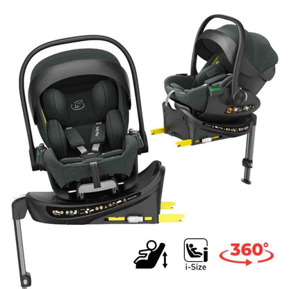 Baby Way NZ Crown i-Size reclining capsule car seat with ISOFIX 360 rotating base in olive for baby and toddler safety.