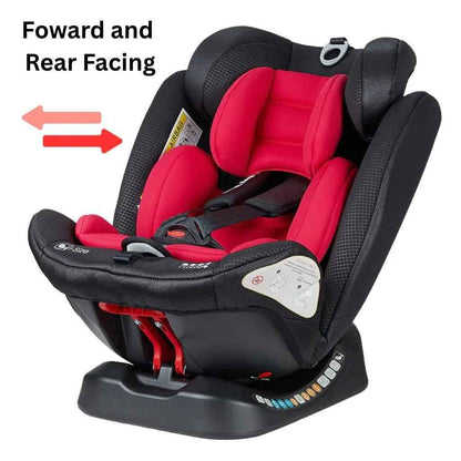 Baby Way NZ GrowSwitch iSize convertible car seat in red for babies and toddlers from birth to 12 years, adjustable safety seat.