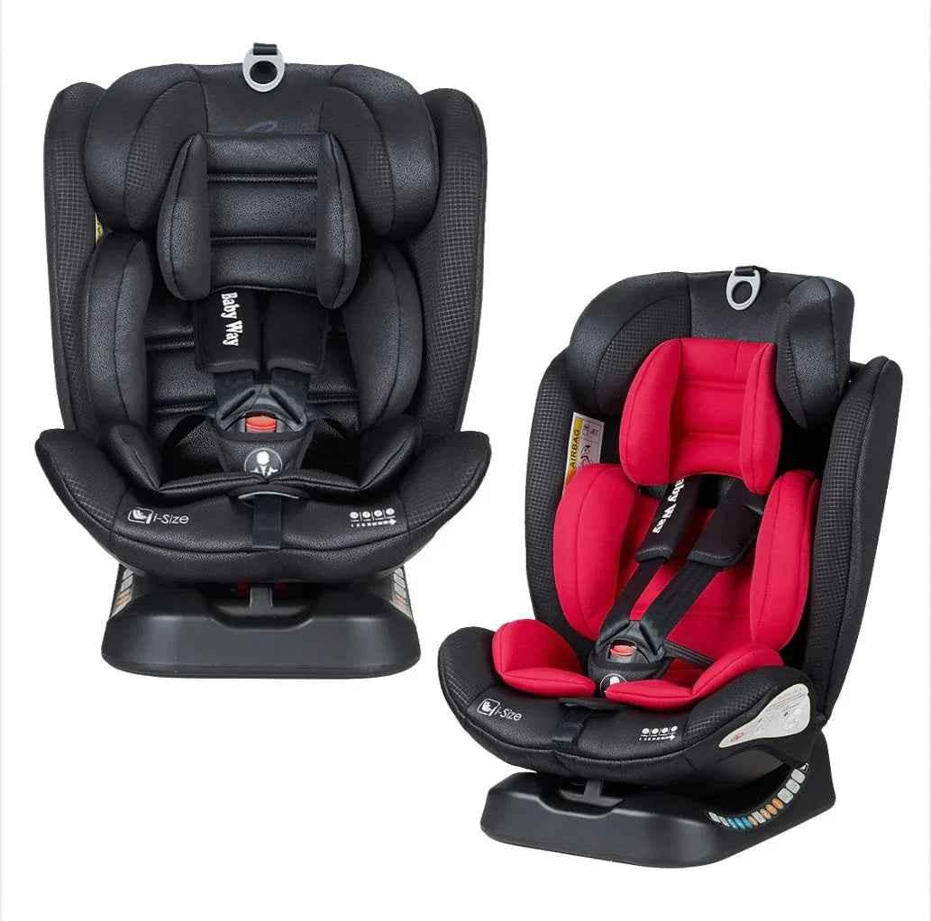 Red GrowSwitch iSize convertible car seat for babies and toddlers from Baby Way NZ, suitable for ages 0-12 years.